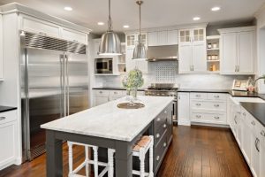 modern kitchen with built-in fridge